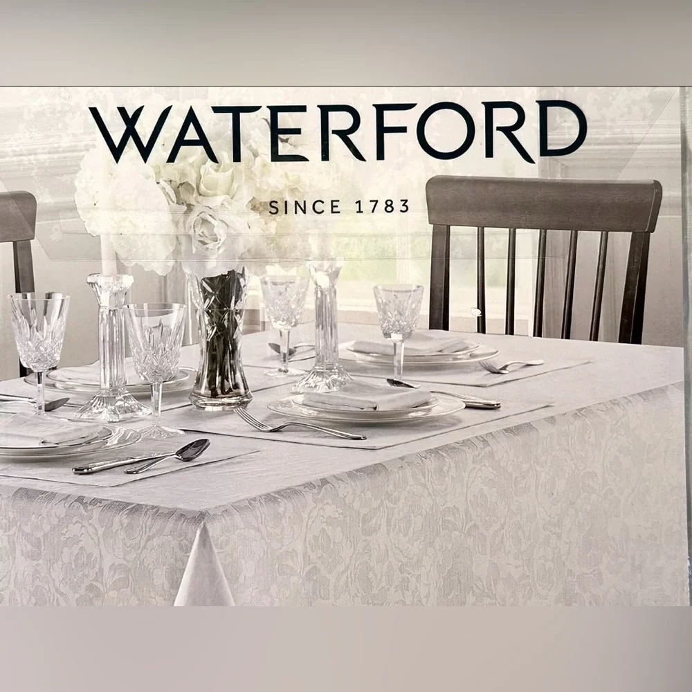 70 x 104 NEW WATERFORD CRYSTAL TABLECLOTH BRIGHT WHITE JACQUARD OBLONG